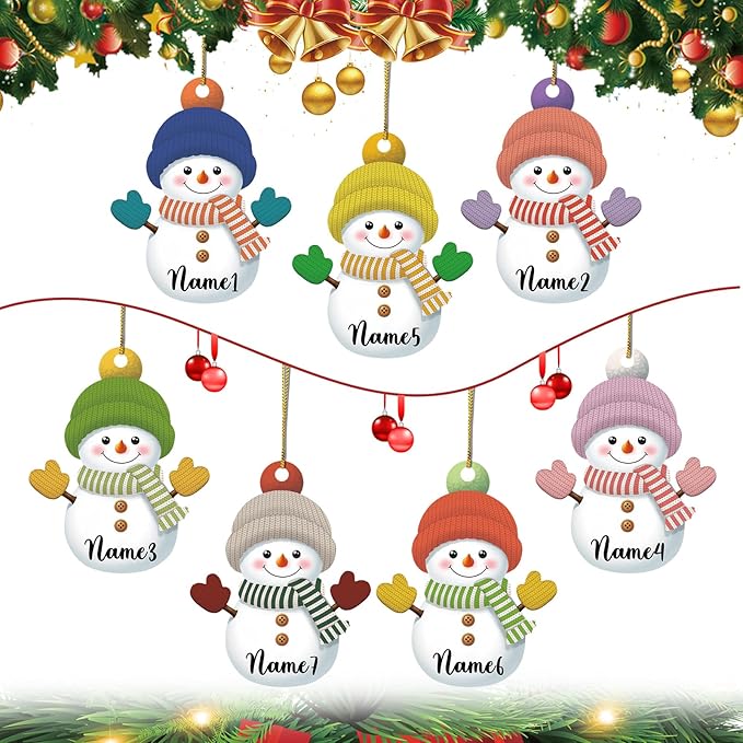 7PCS Personalized Christmas Ornament 2025, Custom Snowman Family Ornament with Name Photo Acrylic for Xmas Tree Decor Customized Hanging Gifts