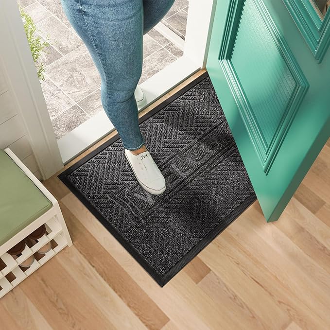 Mibao Front Door Mat Outside Entrance, Durable Outdoor Indoor Mat, Low Profile Heavy Duty Doormat, Non-Slip, Traps Dirt and Moisture, Easy Clean Patio Porch Entryway Mat, 29.5" x 17", Grey