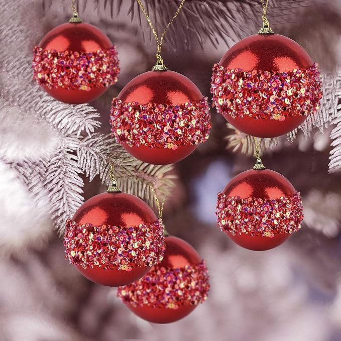 4" Christmas Ball Ornaments, 4pc Set Red Shatterproof Christmas Decorations Tree Balls for Xmas Trees Wedding Party Holiday Decorations