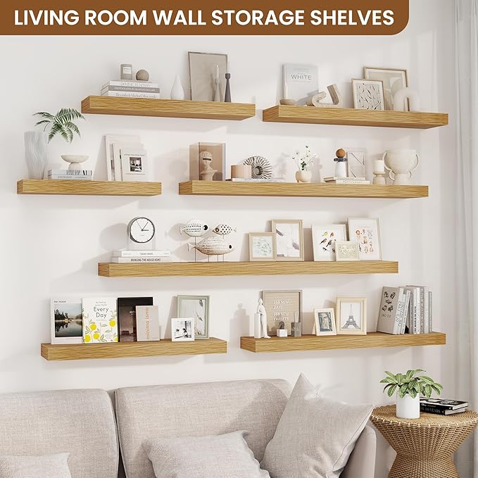 fuqing Floating Shelves for Wall, Bathroom Shelf Wall Mounted for Storage, Shelves with Invisible Bracket for Bedroom, Kitchen, Living Room, Farmhouse Small Book Shelf, 55 Inch Set of 2, Oak