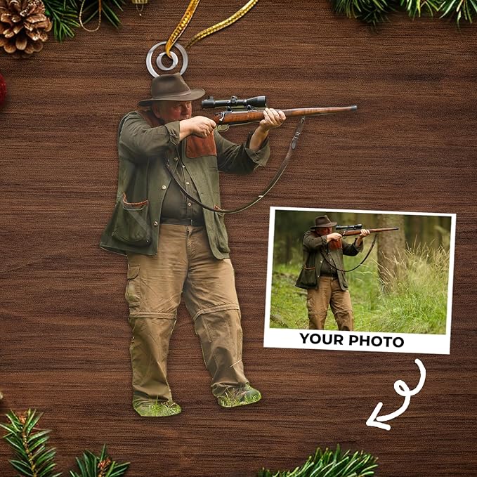 DOPTIKA Personalized Photo Christmas Ornament 2025, 2D Acrylic Hunting Ornaments for Christmas Tree, Personalized Photo Gifts for Hunters, Dad, Brother, Friends, Tree Decoration