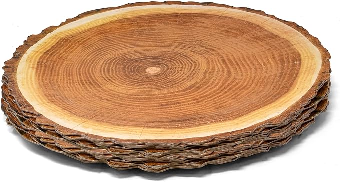 Gift Boutique 24 Disposable Wood Round Charger Plates 13" Rustic Brown Wooden Slice Dinner Serving Tray Heavy Duty Paper Cardboard Platter Place Mats