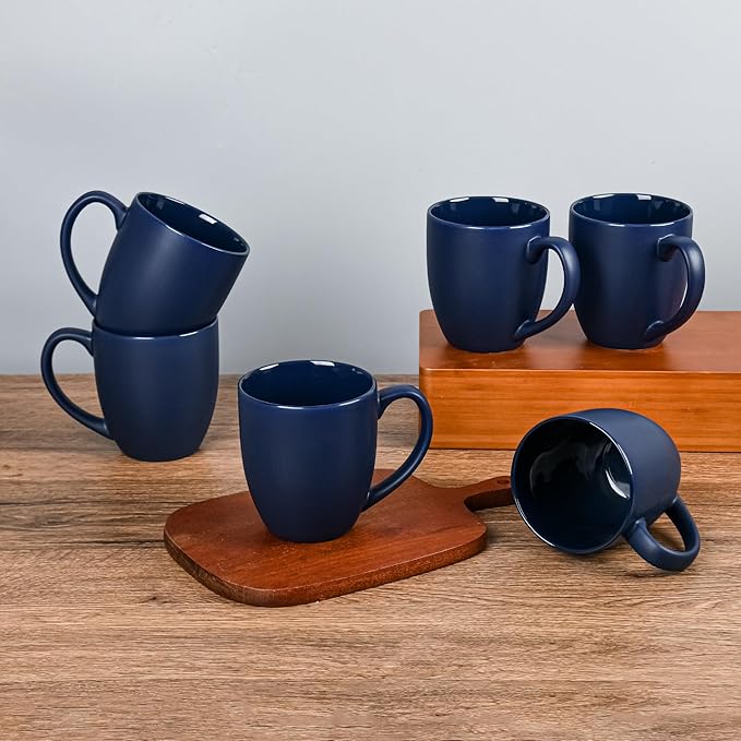 16oz Coffee Mugs Set of 6, Large Ceramic Modern Coffee Mugs With Handle For Tea,Latte,Cappuccino,Cocoa. Dishwasher.Microwave Safe (Matte Blue)
