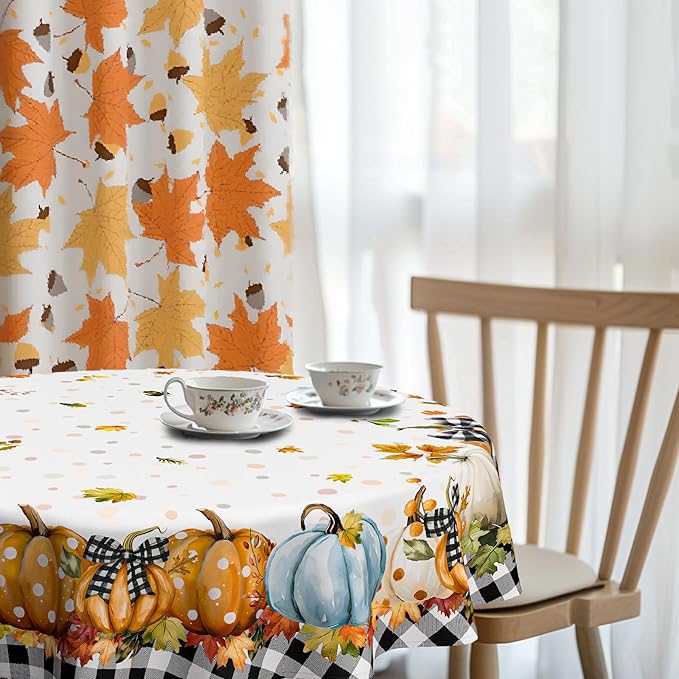 Fall Pumpkin Tablecloth Thanksgiving Autumn Buffalo Plaid Table Cloth 60"x60", Waterproof and Reusable Table Cover for Fall Harvest Party Decoration