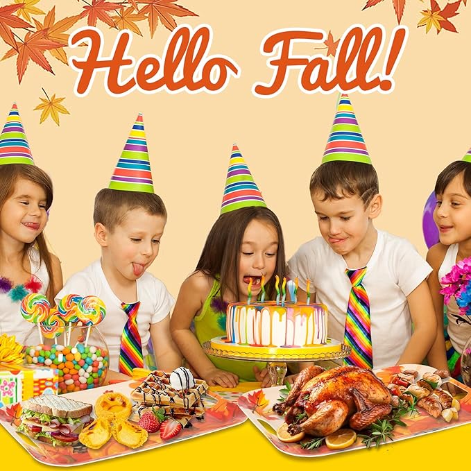 gisgfim 2Pcs Thanksgiving Day Fall Serving Tray 16.1 X 11.1 Inch Large Melamine Trays Platters with Handles Fall Pumpkin Leaves Food Trays Turkey Serving Dishes Snacks Dessert Plates Party Decorations