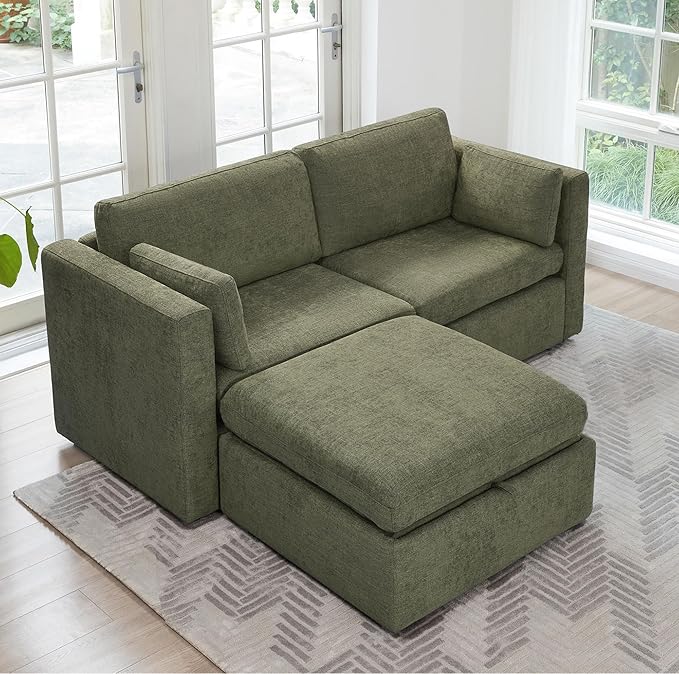 CHITA Modular Sectional Sofa, FSC Certified L Shaped Couch with Reversible Chaise, Modular Sectional Couch for Small Space, 78 Inch Width, 3 Seat Modular Sofa with Storage Ottoman, Moss Green