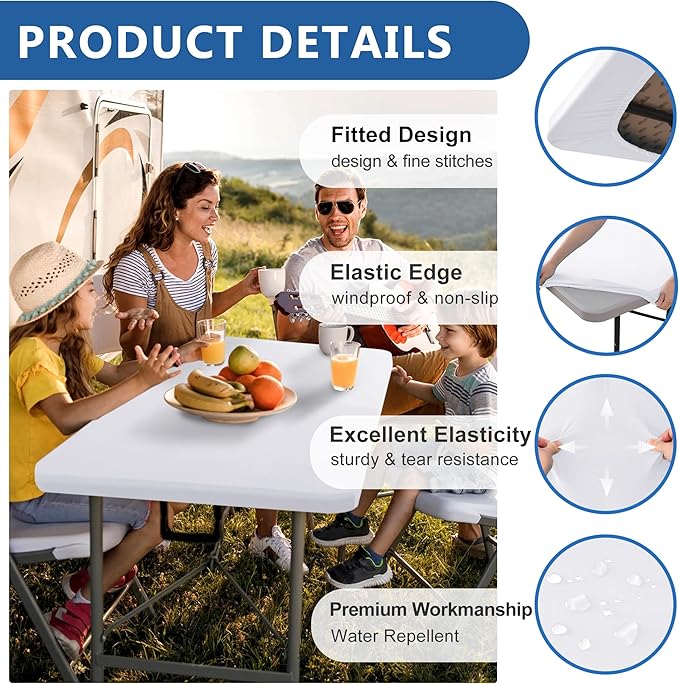 Spandex Table Cover Fitted 4ft Rectangular Tables-6 Pack White Stretch Table Clothes-Stretchable Elastic Folding Tablecloth for Outdoor Picnic Camping Dining Room Patio Kitchen Banquet Party