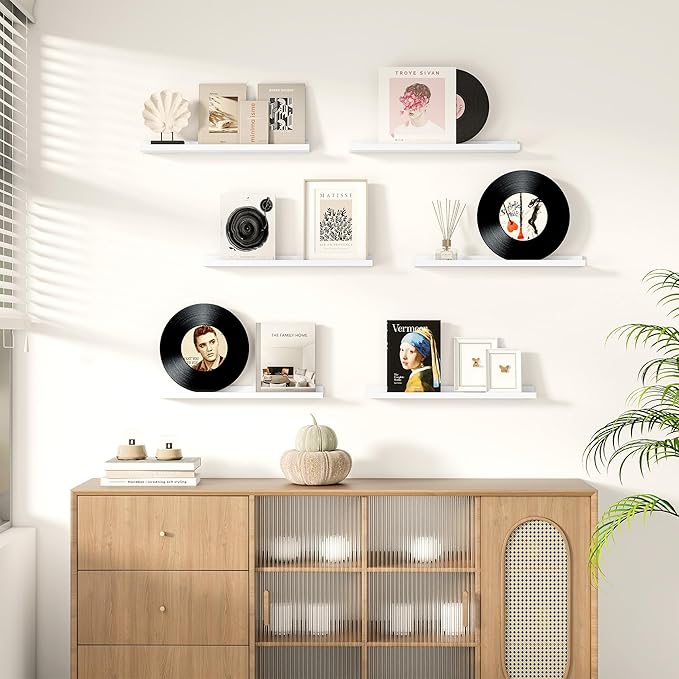 Picture Ledge Shelf for Wall, Floating Shelves Set of 4, 24 Inch Long Nursery Book Shelves for Toys Storage, Kids Bookshelf Wall Mounted for Books Photo Frames, White