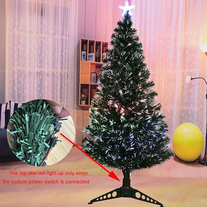 5FT Fiber Optic Green Christmas Tree Artificial Tree with Stand,Pre-lit Full Xmas Tree with Top Star Perfect for Indoor Holiday Decoration