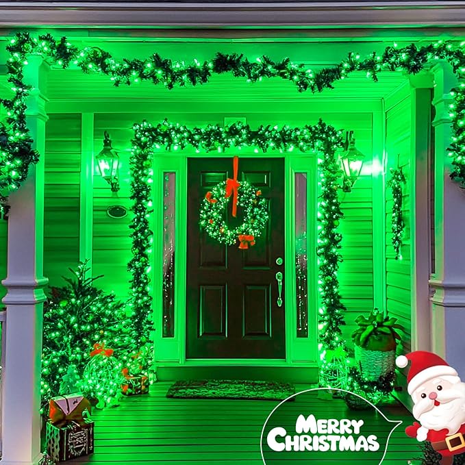 JMEXSUSS 2 Pack Green Halloween Lights, Total 400 LED 151FT Green Solar Lights Outdoor Waterproof, 8 Modes Solar Christmas String Light for Outside Patio Yard Tree Christmas Halloween Decorations