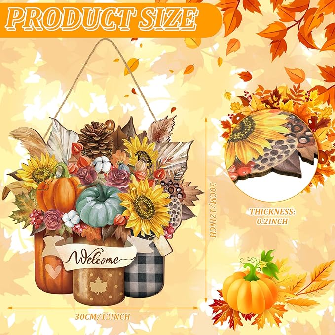 Boao Welcome Fall Door Decorations Thanksgiving Sign Hanging Decoration Wall Hanger Masquerade Carnival Wreath for Outdoor Farmhouse Porch Front Door Decor
