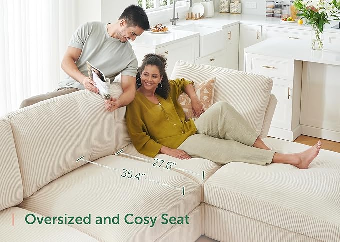 HONBAY Modular Sectional Couches with Storage Corduroy Sleeper Sofa Modular Sectional Couches for Living Room,Beige