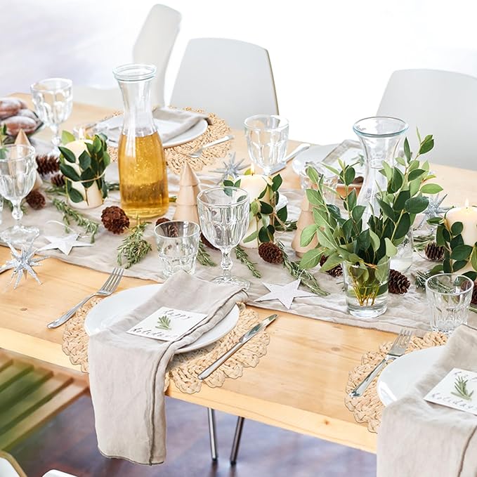 GENMOUS 13" Round Woven Placemats Set of 12, Corn Husk Natural Braided Table Place Mats, Boho Rattan Wicker Charger Plates for Home Farmhouse Wedding Thanksgiving Christmas Spring Holiday