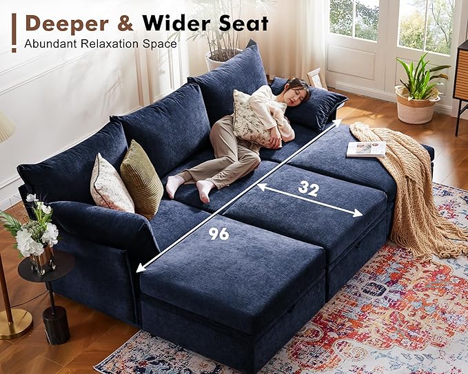 135.5" Oversized Modular Sectional Sofa, L Shaped Convertible Couch with Movable Ottoman, Large 6 Seat Corner Couches for Living Room Deep Seat Blue Chenille