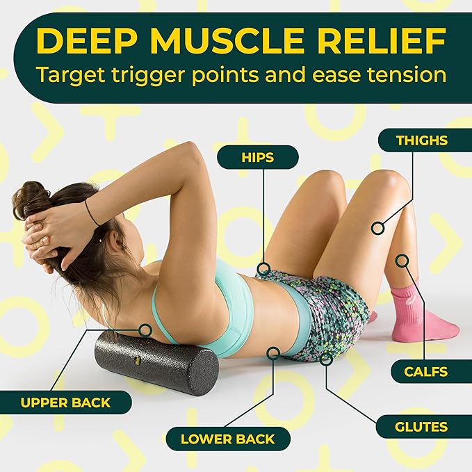 Hard Foam Roller – Travel Size Back Roller for Back, Legs, and Shoulders – Deep Tissue Massage for Myofascial Release, Exercise & Yoga