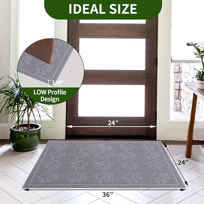 Door Mat Home Welcome Mats Outdoor and Indoor, Heavy-Duty Low-Profile Non-Slip Front Welcome Mat for Home Entrance, Outside Entry, Yard, Floor, Patio (Grey, 36x24)