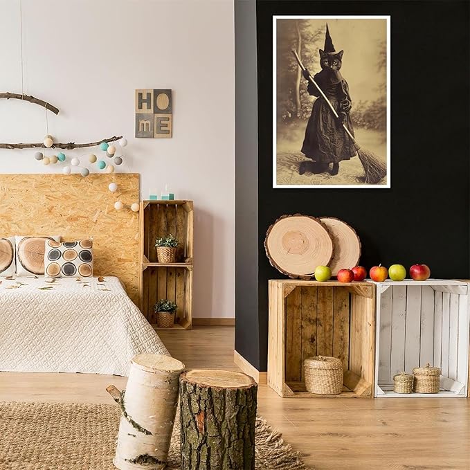 Halloween Decor Posters Black Cat Witch Canvas Wall Art Vintage Spooky Print Of Gothic Room Family Dark Academia Decorations Creepy Picture Poster Aesthetic 24X36inch Unframed
