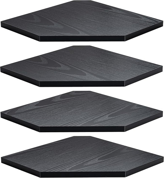 Corner Shelf Wall Mount, Floating Corner Shelves, Set of 4 Corner Wall Shelf Organizer, Rustic Wood Wall Storage Display Shelves for Living Room Bedroom Bathroom Kitchen, Classic Black