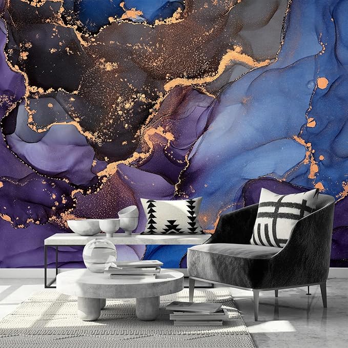 AFZEVEB-Abstract Art Purple Marble Wallpaper Wall murals for Bedroom 114"x74" (Not Peel and Stick)