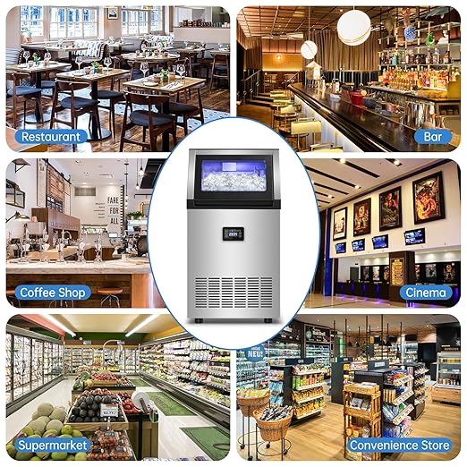 Ice Maker Commercial Ice Machine 200 lbs /24H, 33 lbs Large Storage Capacity Bin, Under Counter or Freestanding Ice Cube Makers Stainless Steel for Restaurant Bar Cafe