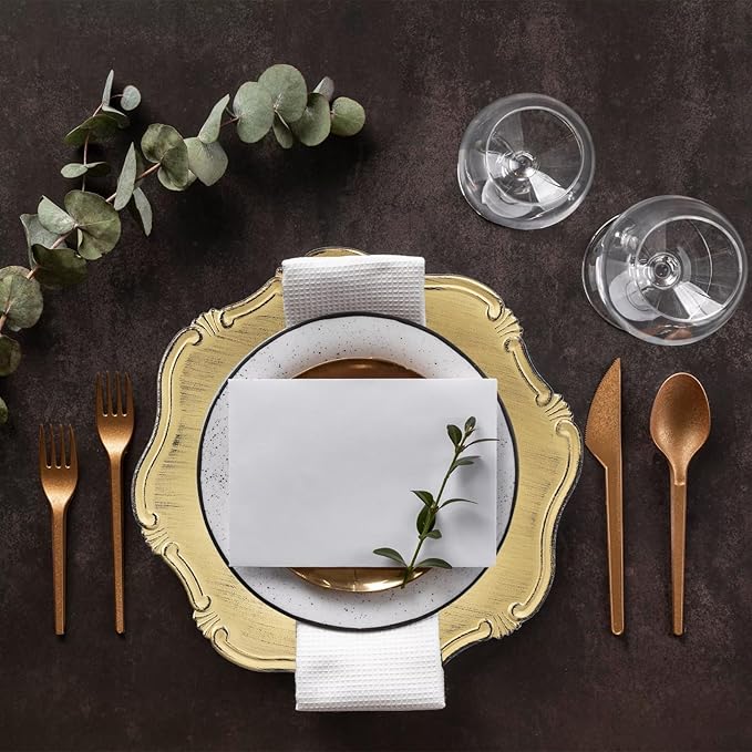 Gold Charger Plates Set of 6, Decorative Table Plastic Chargers for Dinner Plates, Party, Wedding, Thanksgiving, Christmas, 22G