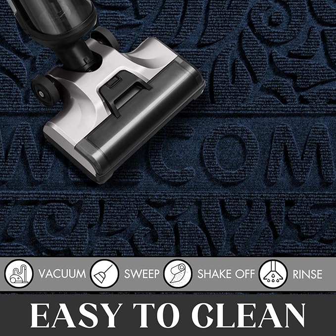 Yimobra Welcome Door Mat Outdoor Indoor, Non Slip Front Doormats, Heavy Duty Rubber Backing, Low-Profile Entrance Mat, Absorbent Resist Dirt, Easy Clean Patio Garage Floor Mats, 29.5 x 17, Blue