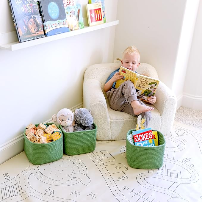 NaturalCozy Storage Cubes 9”x9”x7”Cotton Rope Woven Baskets for Organizing 3-Pack | 9 Inch Cube Storage Bin | Small Basket for Shelf Nursery, Pantry, Decorative Plant, Bathroom Closet, Toy Gift