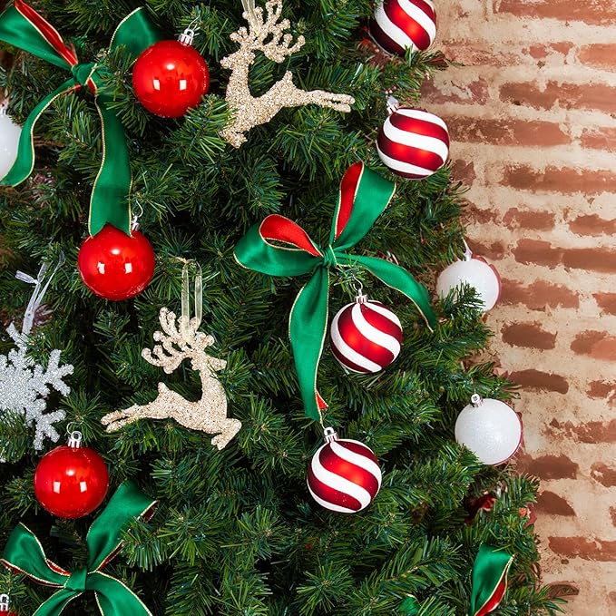 Every Day is Christmas Ornaments, Shatterproof Christmas Tree Ornament Set, Christmas Balls Decoration 35 Count (2.75"/70mm, Red White)