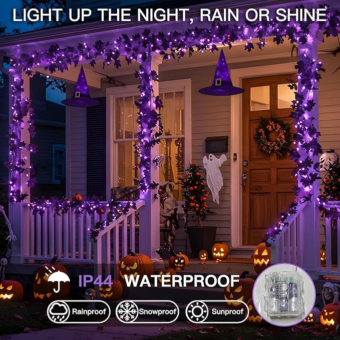 suddus 20 LED Halloween String Lights Battery Operated with Black Maple Leaves 6.5 ft Halloween Garland Decor for Yard, Porch, Table, Wall, Party, Indoor and Outdoor Decorations
