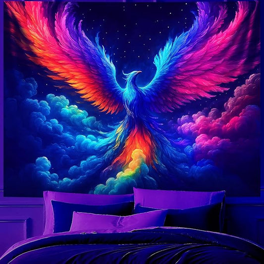 Blacklight Tapestry,WingTapestry Glow In The Dark,UV Reactive Black Light Upright Posters Wall Hanging for Bedroom Dorm Living Room Backdrop Decor (wing17, 59L" x 51W")