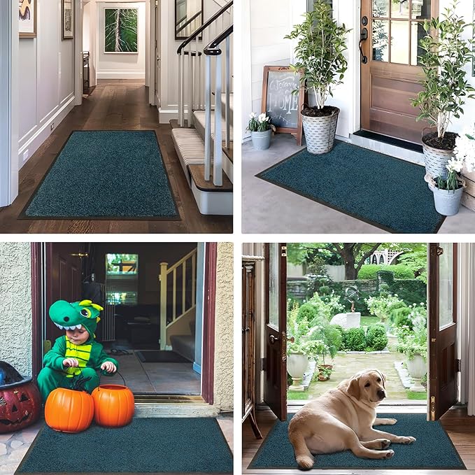 Mibao Front Door Mat, Dirt Trapper Welcome Mat for Outdoor Indoor, Non-Slip Waterproof Doormat, Durable Machine Washable Low Profile Entry Rug for Back Door Outside Patio Porch, 36" x 24", Blue
