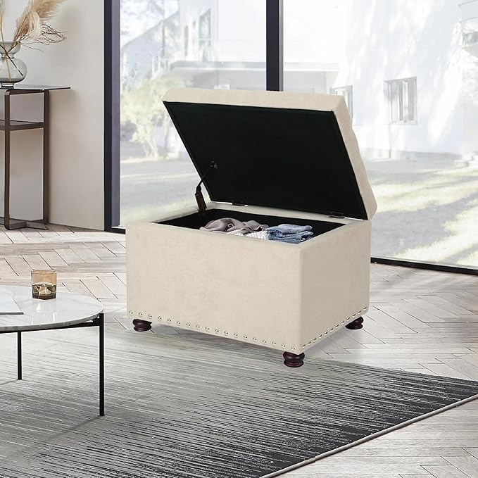 Joveco Storage Ottoman, 24" Fabric Rectangle Tufted Bench Foot Rest Stool for Living Room Bedroom, Beige