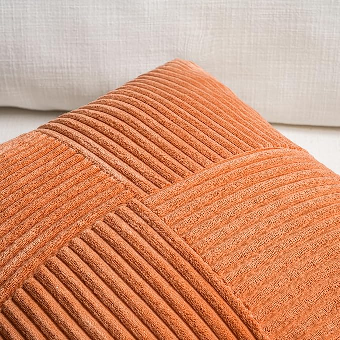 Fancy Homi 2 Packs Burnt Orange Lumbar Decorative Throw Pillow Covers 12x20 Inch for Living Room Couch Bed Sofa, Farmhouse Boho Home Decor, Soft Striped Corduroy Rectangle Accent Cushion Case 30x50 cm
