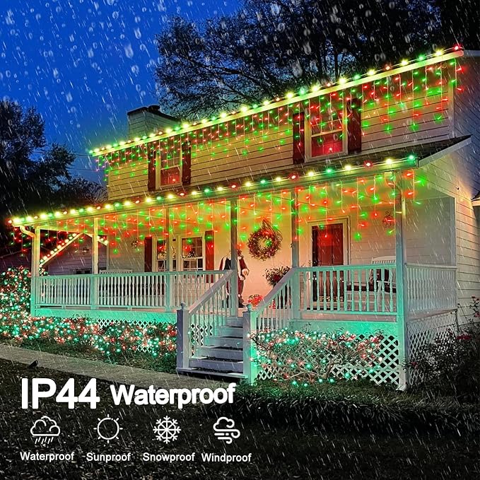 33ft Red and Green Christmas Lights, 400 LED Icicle Lights for Outside, Clear Wire Connectable Twinkle Light with 8 Modes Timer Waterproof for House Window Party Tree Holiday Patio Yard Home Decor