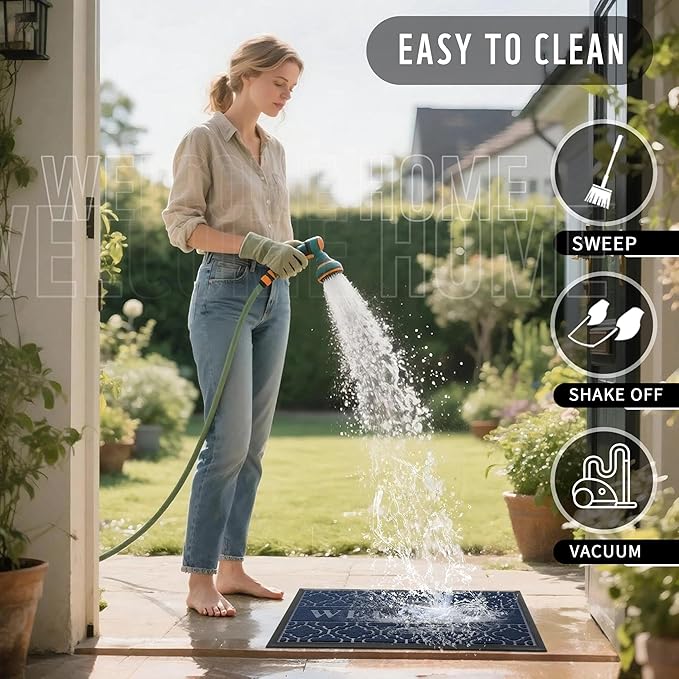 Yimobra Welcome Mat Outdoor Indoor, All-Season Waterproof Front Door Mat Outside Entrance, All-Weather Heavy Duty Non-Slip Doormat, Low Profile Porch Patio Entrance Mats, 47x32, Blue