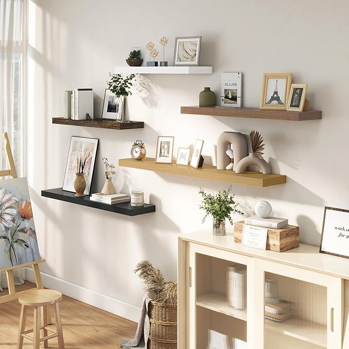 Dreamland 40 Inches Floating Shelves for Wall, 9.3" Deep Long Floating Shelves Set of 2, Large Display & Storage Shelf, Wall Shelf for Bathroom Bedroom Living Room Kitchen Office, Oak