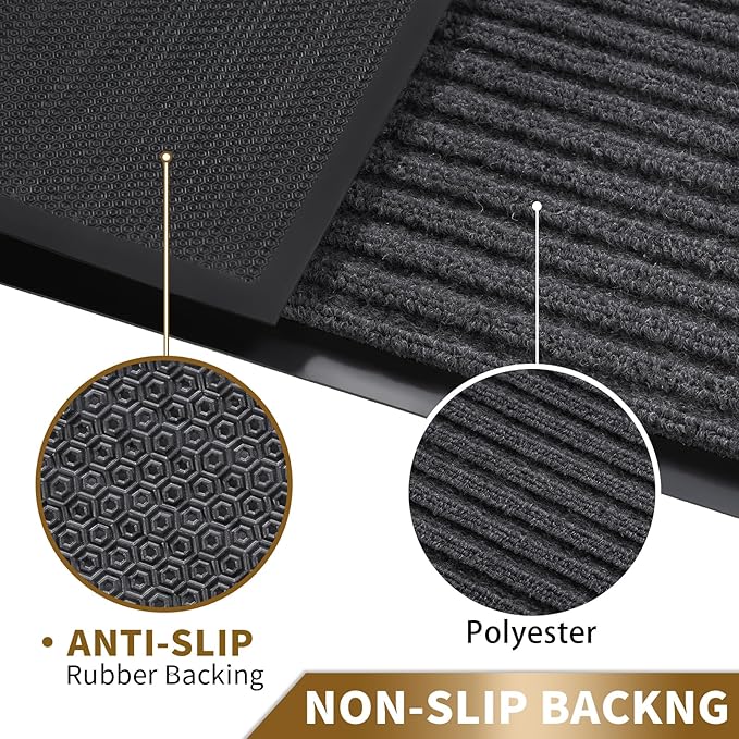 Yimobra Front Door Mat Outdoor Indoor Entrance, 100% Waterproof All-Season All Weather Doormat, Welcome Matt Outside Entry, Non Slip, Low Profile, Heavy Duty Patio Porch Floor Mats,36 x 17,Grey