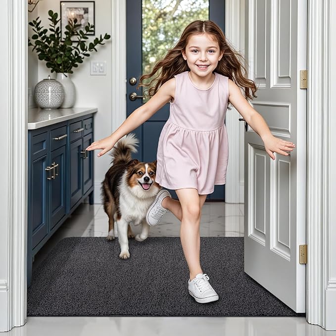 LUMI Front Door Mat 24x36, Super Absorbent Washable Doormat, Non Slip Dirt Trapper Inside Floor Mats for Entrance, Entryway, Patio,Black Mixed Gray