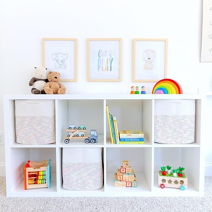 NaturalCozy 13x15x13 Kallax Storage Cubes Bins, 3 Pack | Cotton Rope Cube Storage Bin Woven Baskets for Organizing | Kallax Insert Storage Baskets for Shelves Organizer, Kids Toy, Closet Baby Nursery