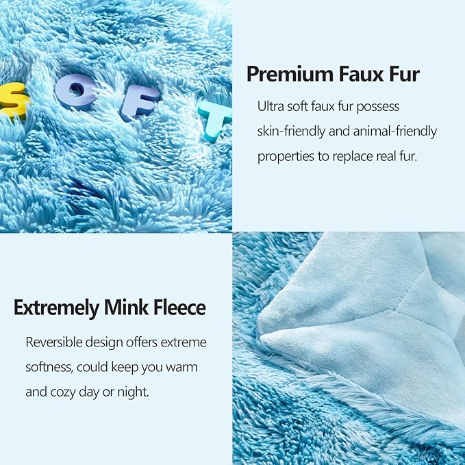 GONAAP Fuzzy Faux Fur Throw Blanket Queen Size Tie-dye Ocean Blue Super Soft Cozy Plush Fuzzy Shaggy Blanket for Couch Sofa Bed (Tie-dye Ocean Blue, Queen(90"x90"))