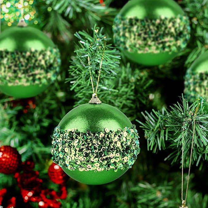 4" Christmas Ball Ornaments, 4pc Set Green Shatterproof Christmas Decorations Tree Balls for Xmas Trees Wedding Party Holiday Decorations