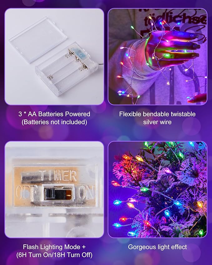 Fairy Lights Battery Operated, Twinkle String Lights Silver Wire 5 FT 60 LED Firecracker Starry Lights for DIY Wreath Home Wedding Bedroom Mason Jar Holiday Easter Decoration, Pink + Multicolor