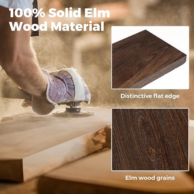 RICHFOCUS Elm Floating Shelves for Wall - 36" W x 9.3" D Rustic Solid Wood Shelves with Invisible Bracket, Wall-Mounted for Living Room, Bedroom, Kitchen Storage & Display, Set of 2, Walnut