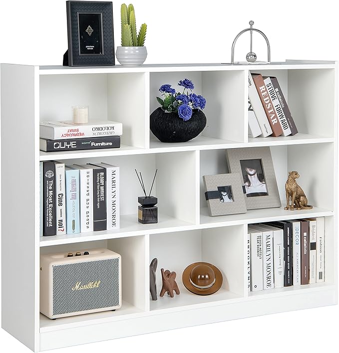 Tangkula 8-Cube Bookcase, Wood 3 Tier Open Storage Bookshelf, Modern Multipurpose Display Cabinet for Living Room, Study, Reading Nook, 48 x 12.5 x 36.5 Inch, White