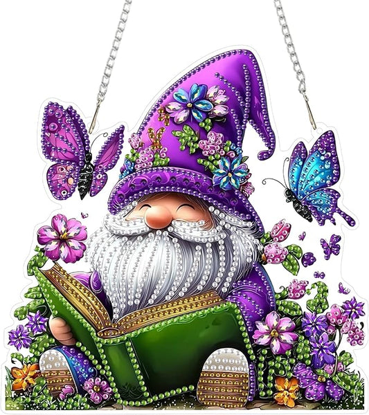 SENQAO Gnome Diamond Art Hanging Kit for Adult, Special Shaped Rhinestone, Double Sided DIY Acrylic Diamond Art Painting Window Pendants Home Garden Wall Hanging Kits Hanging Ornament(Butterfly Book)