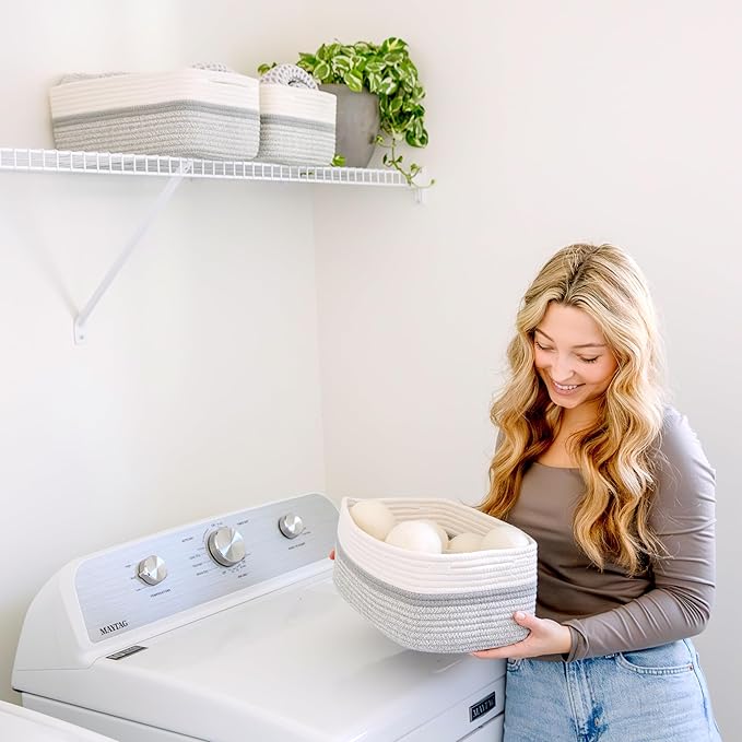 NaturalCozy 13.5”x8.5”x5.5” Storage Baskets for Shelves 3 Pack | Cotton Rope Woven Small Baskets for Organizing | Small Storage Bins for Nursery, Bathroom, Closet, Cube Shelf, Decorative, Gift