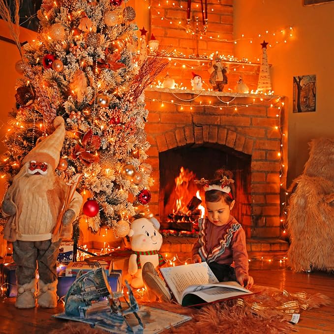 250 LED Orange Lights for Halloween, 82 FT Halloween Lights Indoor Outdoor Clear Wire with 8 Modes, Plug in Waterproof Orange String Light for Christmas Tree Party Thanksgiving Decorations