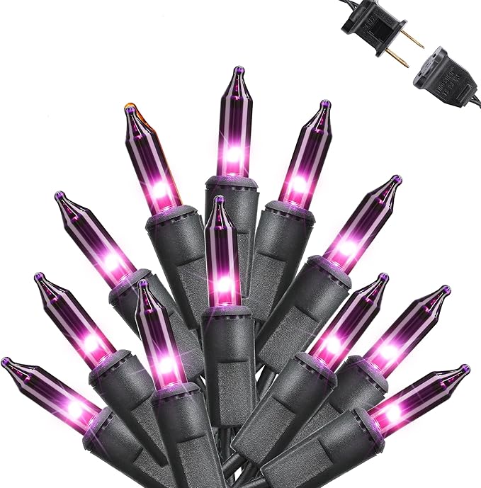Toodour Purple Halloween Lights, 12.5ft 50 Count Incandescent Halloween String Lights, UL Certified Connectable Mini Bulbs String Lights for Home, Garden, Porch, Yard, Patio, Party, Indoor Decoration