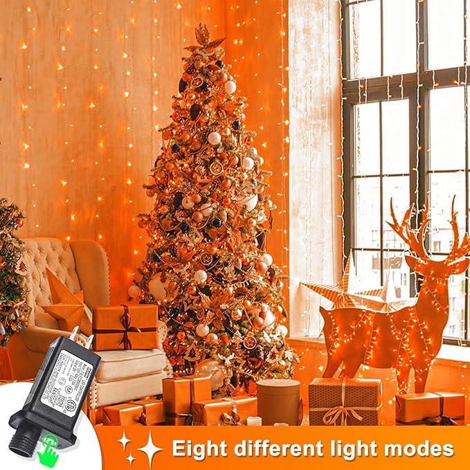 120 LED Orange Halloween Lights, 40 FT Halloween Lights Outdoor Clear Wire with 8 Modes, Plug in Waterproof Orange Fairy String Light for Indoor Christmas Halloween Thanksgiving Decorations