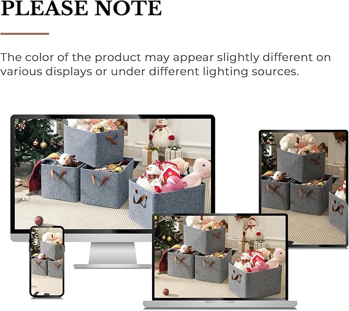 GRANNY SAYS Closet Storage Baskets, Collapsible Fabric Storage Bins with Metal Frame, Clothes Organizer Bins, Large Baskets for Shelves, Gray, 4-Pack